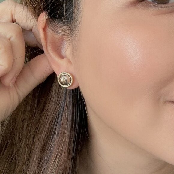 NEW！Tory Burch Logo Rope Stud Earrings -Silver - Picture 2 of 4